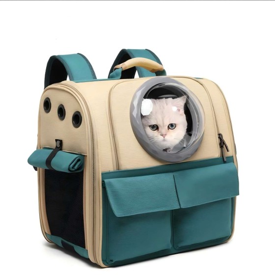 Space Meow Pet Backpack, Large Capacity Canvas Carrier for Cats & Dogs, Portable Outdoor Travel Bag