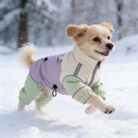 Waterproof 4-Legs Dog Jacket, Winter Outdoor Coat with Hood, Reflective & Lead-Attachable, for Medium & Large Dogs (Border Collie)