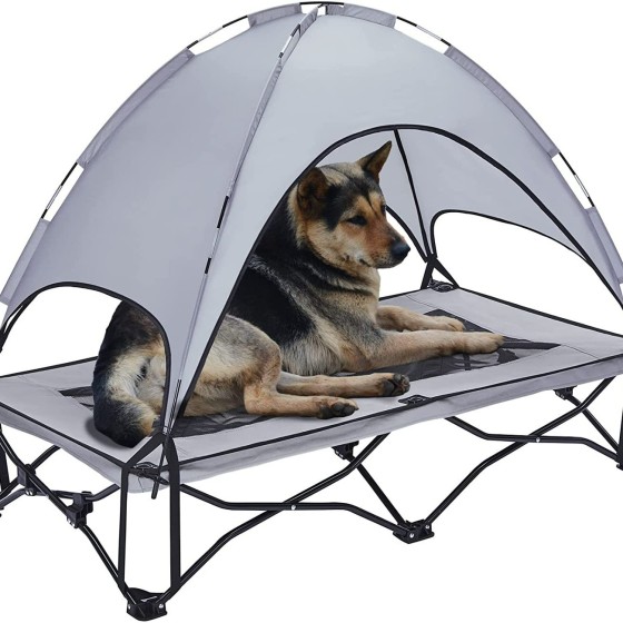Outdoor foldable and detachable double-layer breathable sunshade tent elevated pet bed, dog cot